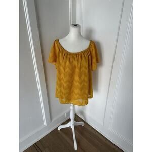 Lane Bryant Womens Mustard Yellow Chevron Textured Loose Fit Blouse Size 14
